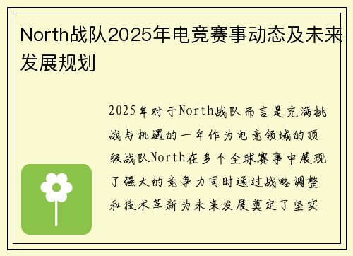 North战队2025年电竞赛事动态及未来发展规划